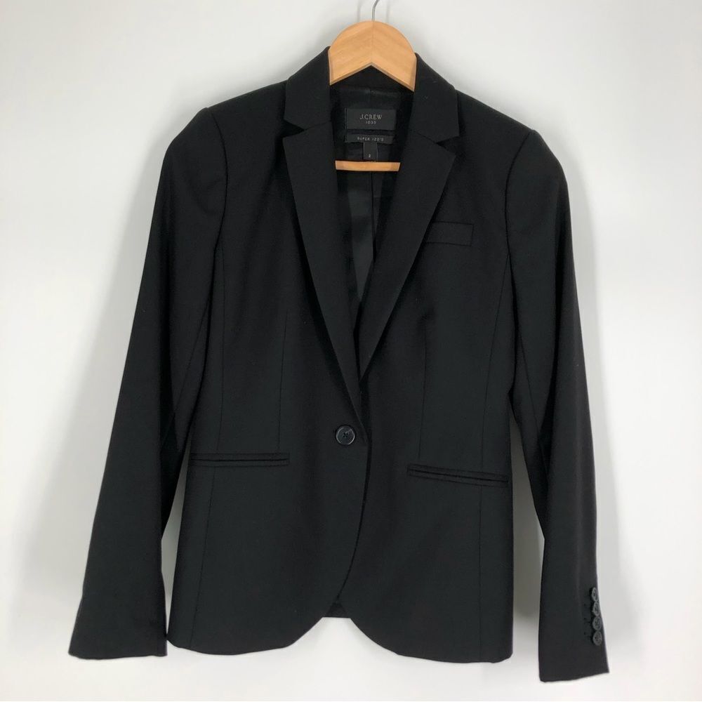 J. Crew‎ Wool Blazer Womens 2 Black 1035 Super 120’s